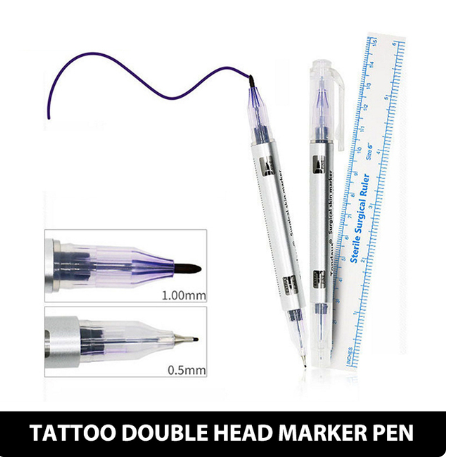 double head White Surgical Eyebrow Tattoo Skin Marker Pen Tool Accessories Tattoo Marker Pen With Measuring Ruler Microblading