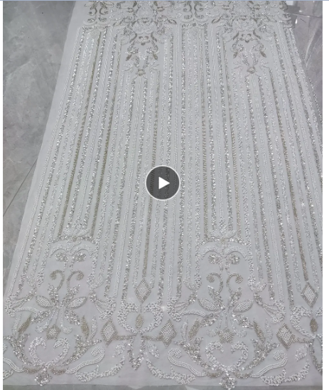 5Y New Arrival French Unique Fashion Top Quality Embrordered Net Lace With White Beaded Sequins Fabric For Party Wedding Dress