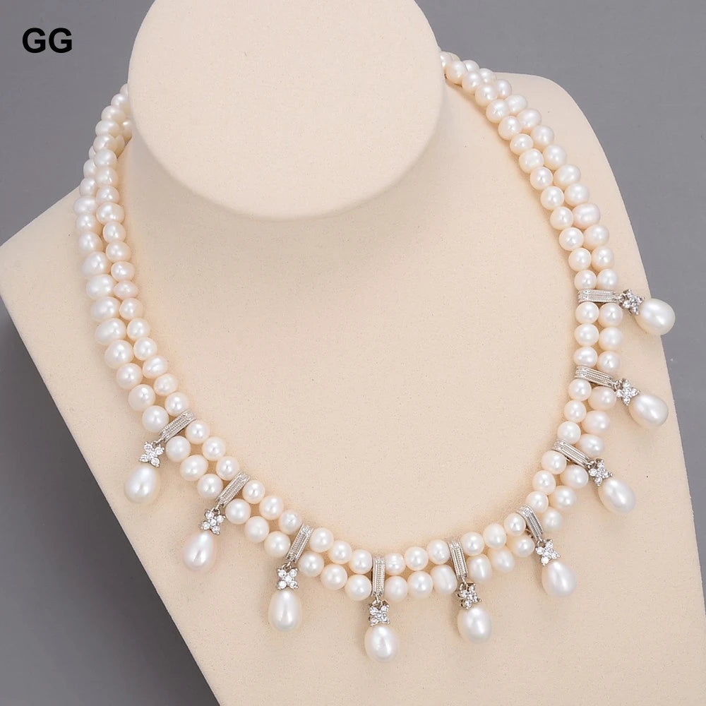 GuaiGuai Jewelry 17.5" 2 Rows Freshwater White Pearl Necklace Victoria Jewelry