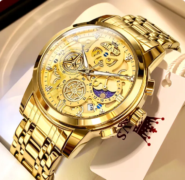 OLEVS Men's Watches Top Brand Luxury Original Waterproof Quartz Watch for Man Gold Skeleton Style 24 Hour Day Night New