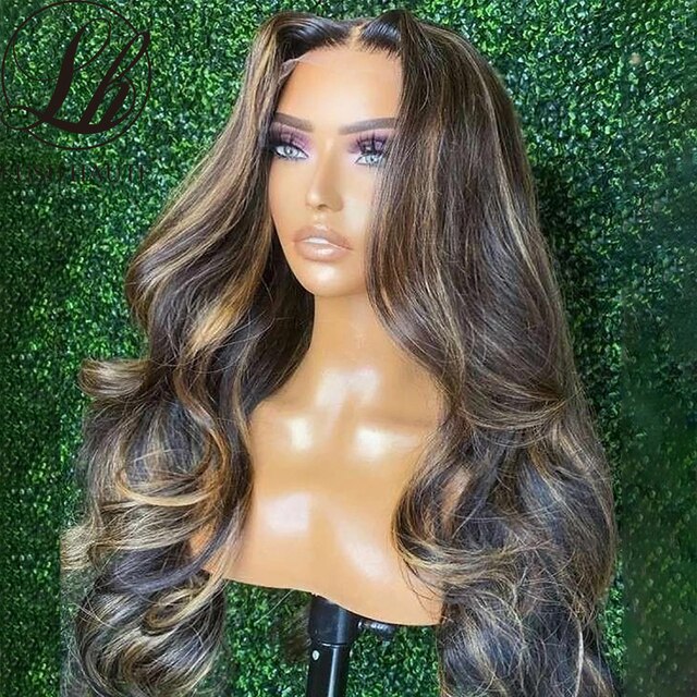 Highlight Lace Wigs Synthetic Omber Blonde Body Wave 13X4X1 Middle T Part Ginger Lace Wigs Heat Resistant Fiber for Black Woman