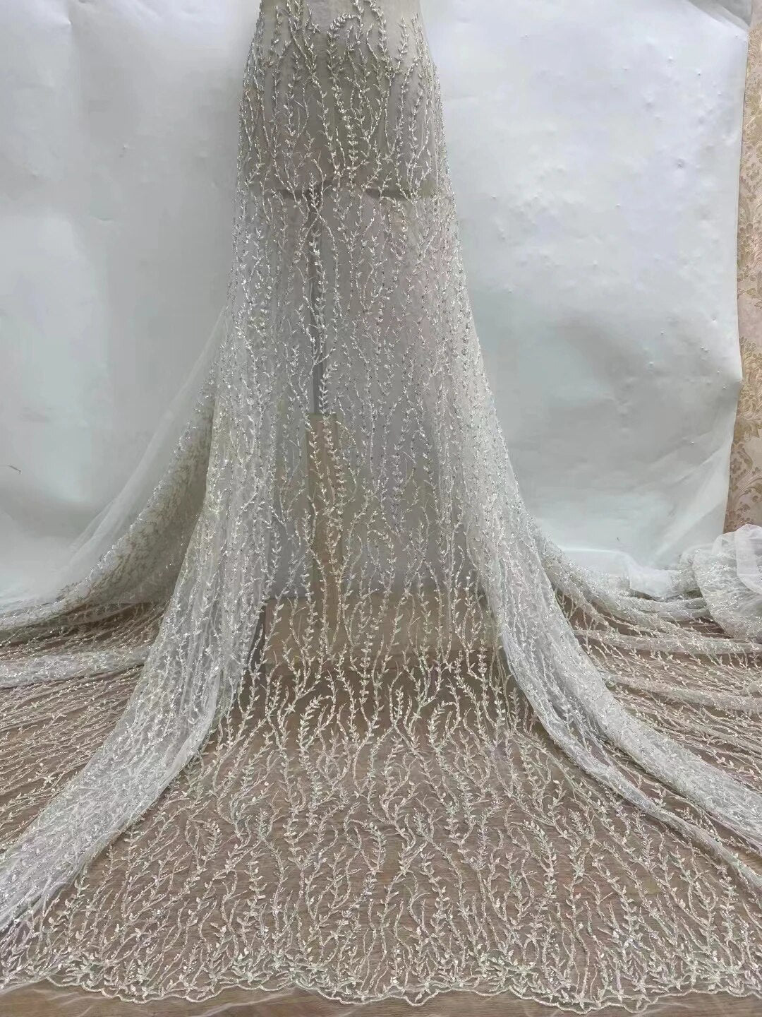 Hot Sale High End Fashion Design French Top Quality White Beads With Sequins Luxury For Wedding Dresses in 2022