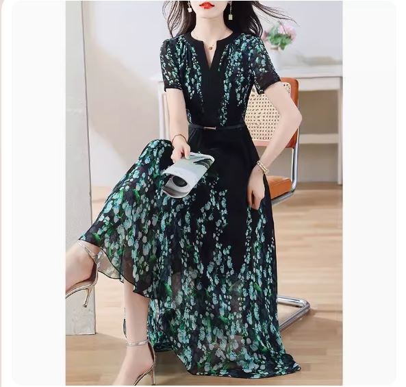 Summer women's clothing 2024 new silk spring and autumn high-end dress high-end luxury lady mulberry silk large size