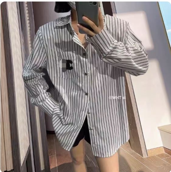 Korean design slim shirt 2023 spring and summer new fashion striped long-sleeved large size shirt jacket women's trend