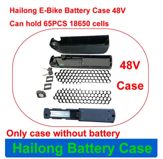 Hailong 1-2 SSE-077 eBike Battery Case Fit 65PCS 18650 Cells Empty Box 36V 48V Discharge Port 4PIN Nickel Strip 10S 13S 30A BMS