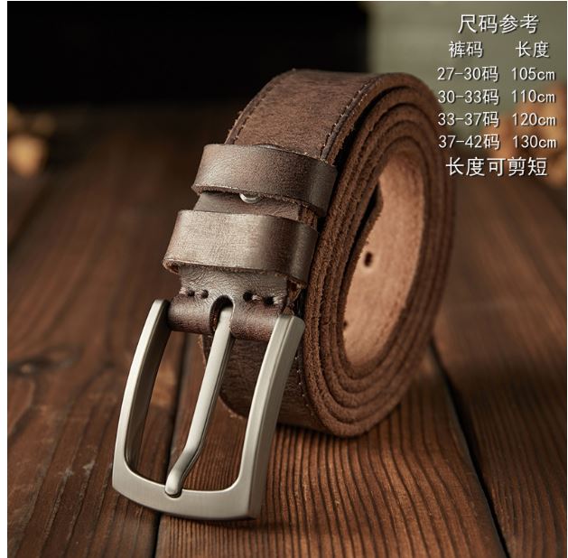 Handmade cowhide belt men's retro thick pure cowhide pin buckle men's overalls distressed genuine leather pants belt versatile