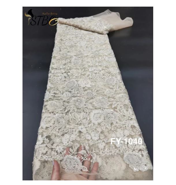 2023 Fashion Africa Fabric Super High Quality Handmade Embroidery Beads Net Lace Sequins For Making Wedding Or Evening Dress