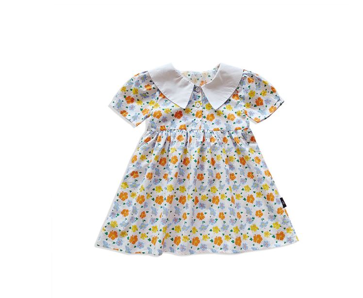 Girls Dress Children's Clothing 2024 Summer New Baby Floral Lady Dress Doll Collar Children's Princess Dress