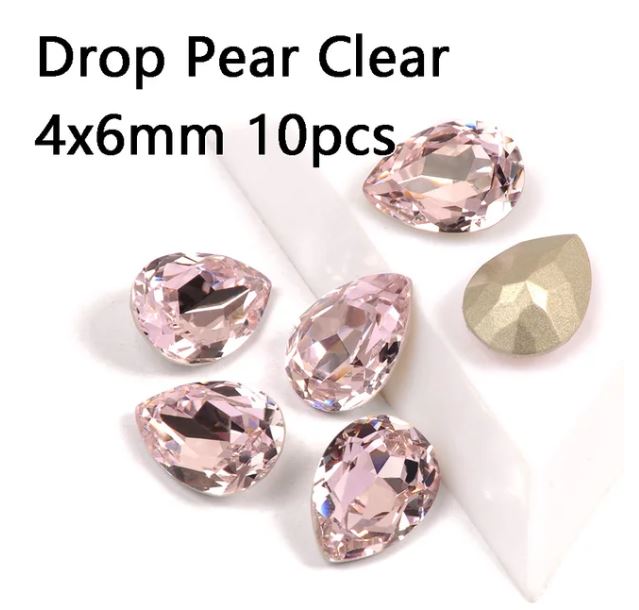 10pcs Light Rose Pear Fancy Stones Strass Nail Art Supplies Diamond Crystals K9 Glass Point Back Rhinestones DIY Accessories