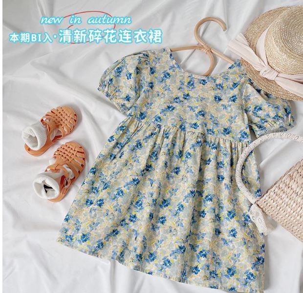 Clearance Girls Floral Dress 2022 Summer New Korean Style Baby Girl Back Hollow Printed Children's Dress Wholesale