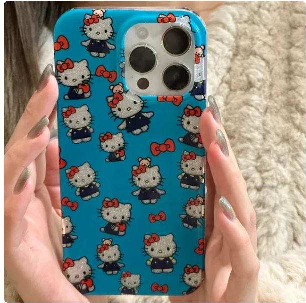 Luxury Cute Cartoon Sanrio Hello Kitty Bling Glitter Phone Case For iPhone 15 14 13 12 11 Pro Max Case Shockproof Hard IMD Cover