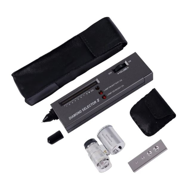 2-in 1 Portable Diamond Tester Pen with 60X LED Lighted Loupe Microscope Magnifying Glasses Kit Combo Jeweler Tool Kit