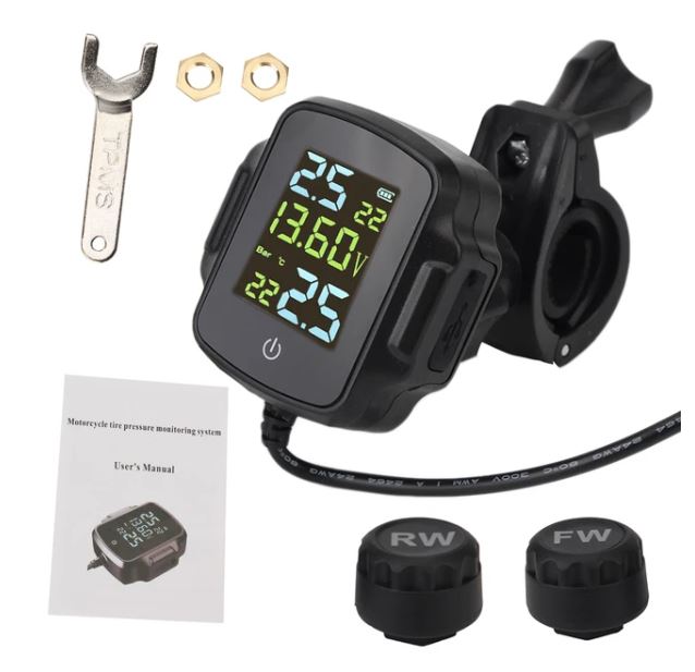 With 2 External Sensors For Phone Tablet Tyre Temperature Alarm System USB Charger Motorcycle TPMS With QC 3.0