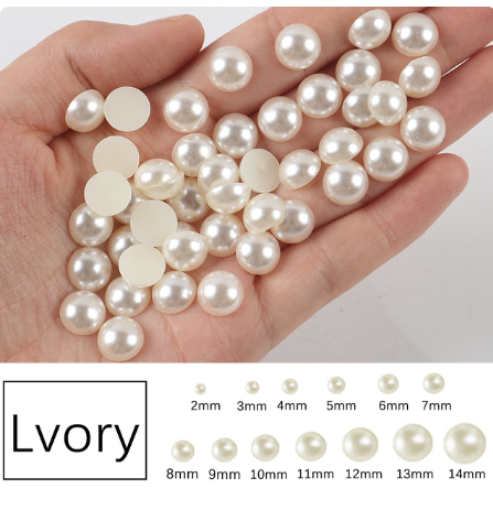 All Sizes Silver Gold White Cream Flat Back Pearls Imitation Pearl 2-14mm Half Round Loose Bead for DIY Craft Nail Art Stones