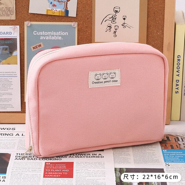 Large Capacity Cavans Cosmetic Bags Brushes Lipstick Makeup Organizer Beige Pink Storage Bags Large Capacity Student Pencil Bag