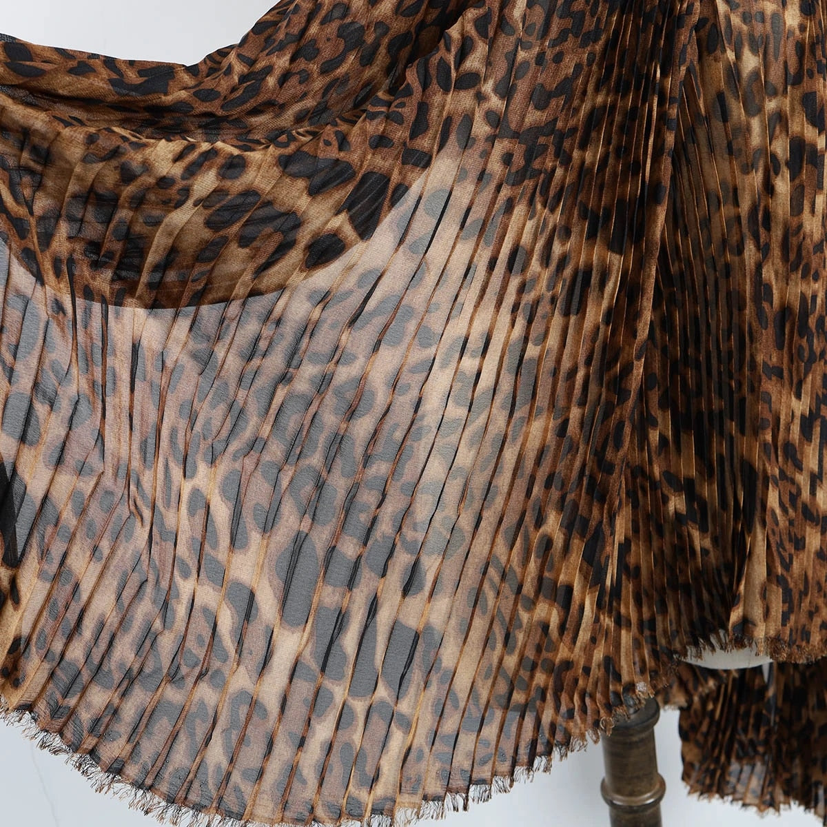 Leopard Printing Pleated Chiffon Fabric Dress Clothing Making Sold By Meter - 150cm Wide