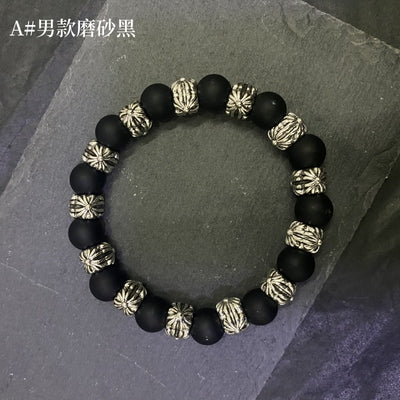 OnlyWhy/Street Bracelet Fashion Versatile Trendy Cross Natural Black Stone String Bracelet for Men and Women Couple Students