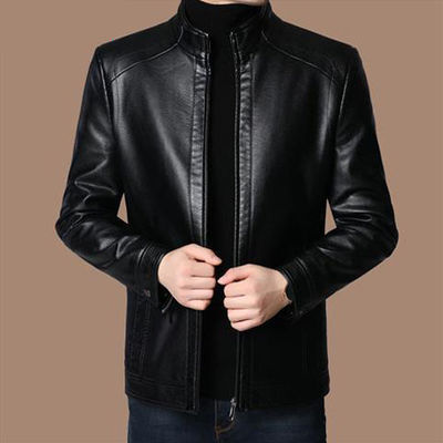 Woodpecker Leather Men's Jacket 2022 Autumn New Haining Sheep Leather Stand Collar Lapel Plus Velvet Young and Middle-aged