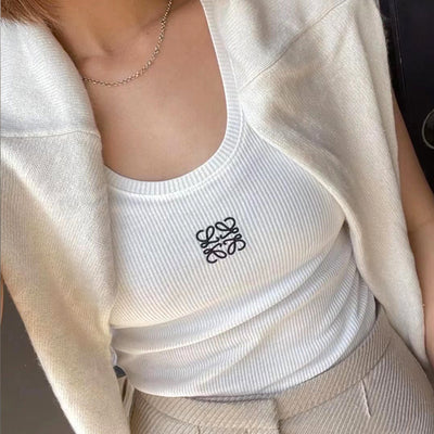 2023 New Arrival Summer Embroidery Knit Sleeveless Ladies Vest Sling Tight Inner Bottom Shirt Slim Top Women