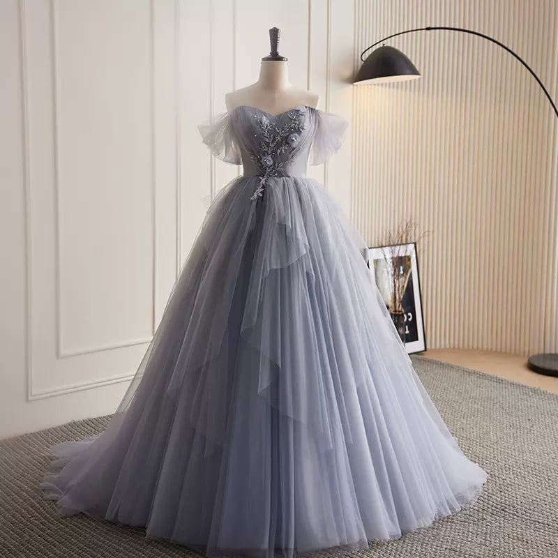 One-shoulder evening dress skirt female banquet fairy hoster niche high-end light luxury temperament mesh gauze celebrity high-end sense