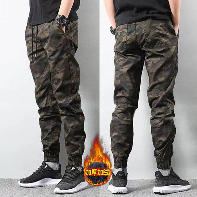 Camouflage overalls men's autumn and winter velvet pants Korean style trendy handsome military winter casual trousers retro large size