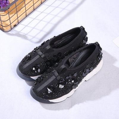 Pepper same style mesh garden shoes beaded sequins rhinestone flower single shoes casual thick bottom sports platform shoes women