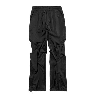 High street flared trousers men's national tide functional pleated grid vibe style design sense loose straight casual long trousers