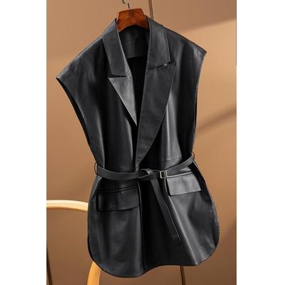 First-line big brand women's clothing foreign trade back order clearance waist suit collar sheepskin vest jacket leather top