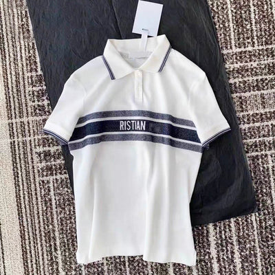 Goddess of Golf! Summer new polo collar T-shirt pure cotton casual all-match letter printing short-sleeved top women