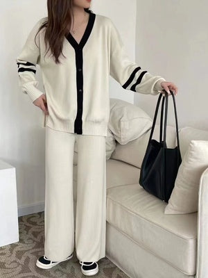 2023 new autumn and winter chic Korean tops ins style loose casual fashion wide leg pants knitted suit for women