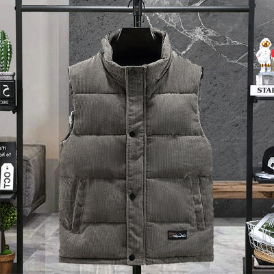 Vest Men's Autumn and Winter Youth Stand Collar Trendy Corduroy Vest Thickened Warm Men's Handsome Vest Jacket