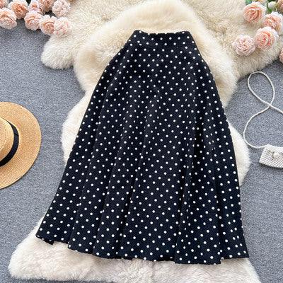 Summer new small fresh and sweet polka dot skirt women's elastic waist slimming temperament age-reducing mid-length large skirt