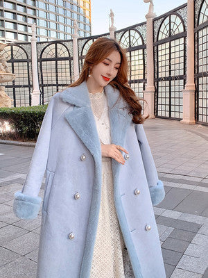 Xinzi "New York Holiday" pink woolen coat for women winter 2023 new long French woolen coat