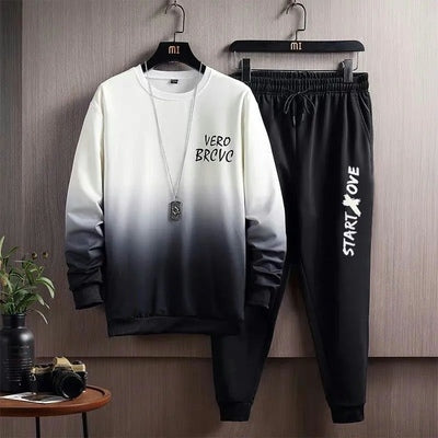 Sports suit men's 2023 autumn new pullover sweatshirt trousers and sweatpants gradient casual running top two-piece set