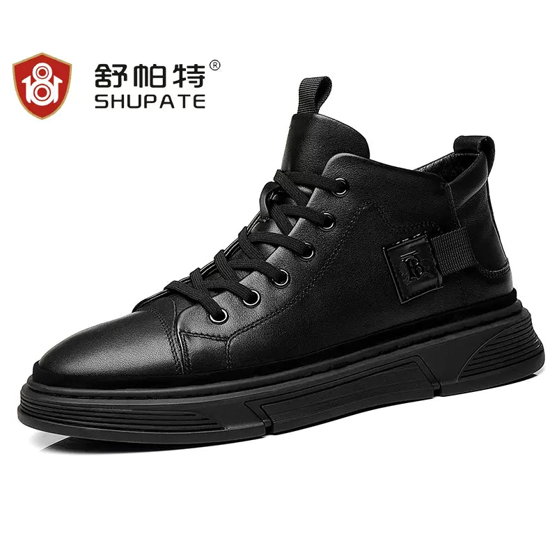 Leather shoes for men 2023 new trendy high-top Martin boots Korean style versatile shoes fashionable velvet warm casual shoes