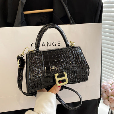 Hourglass bag for women 2023 spring and summer new fashion crocodile pattern handheld small square bag temperament shoulder bag crossbody bag for women