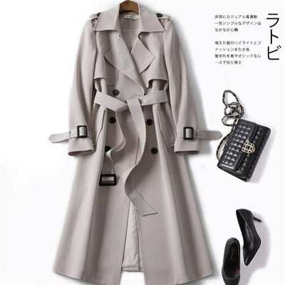 Windbreaker women's mid-length 2023 spring and autumn new Korean version of the large size small popular British style coat over the knee coat