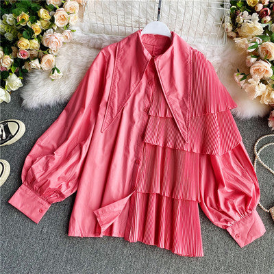 Personalized shirt female design sense small many layers of ruffles ruffles loose all-match temperament doll collar top trendy