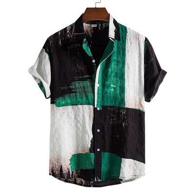 Summer Shirts Men Blouse Tops Linen Hawaii Shirt Mens Men's Shirts