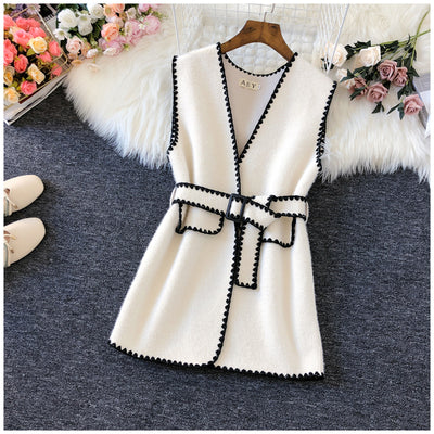 Women's woolen vest outer wear autumn Korean style loose and slim mid-length vest jacket fashion trend Internet celebrity vest