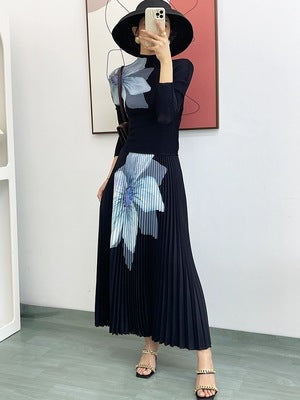 European and American cross-border foreign trade women's fashion suit women's 2023 autumn new pleated top and skirt two-piece set