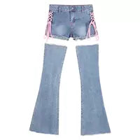 Sweet cool hot girl truncated jeans women's summer strappy shorts leg sleeves design sense trousers micro flared pants