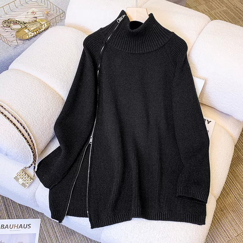 Plus Size Women's Clothing 2023 Autumn and Winter New Style Mid-Length Style High Collar with Butt Covering Sweater Bottoming Top