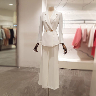 2023 Spring and Autumn New Fashion Temperament Waist Small Suit Goddess Fan Professional Women's Pants Set Women's Two-piece Coat