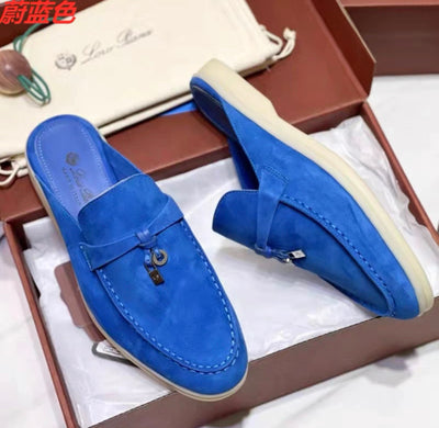 Loro*piana slippers 2021 summer new women's leather Baotou half-drag outer wear slip-on muller loafers