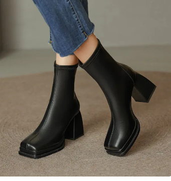 New Autumn Women Ankle Boots Female Square Toe Block Heels Short Boot Ladies Zipper Fashion Platform Modern Booties Lady Shoes