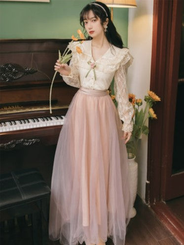 Fairy skirt suit super fairy two-piece suit sweet and thin autumn 2022 new women's winter shirt mesh skirt