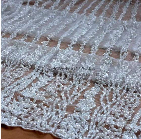 La Belleza 1 YARD heavy handmade beaded fabric 51" width dark pink wedding dress lace fabric