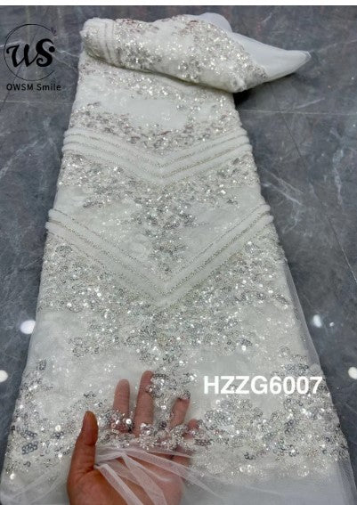 5Y French Popular Unique Design Embrordered Net Lace Beads Sequins Top Quality Fabric For Party Evening Dress