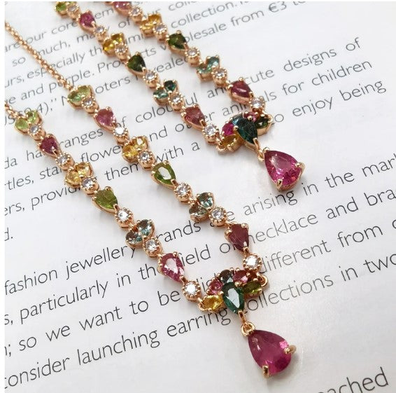 DIMINGKE 100%-S925 Silver Garnet Topaz Tourmaline Necklace Women's Fine Jewelry Party Anniversary Gift